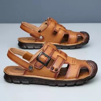 Sandals Summer Men s 2025 Leather Baotou Sandals Men s Dual-purpose Non-slip Beach Shoes Men s Trendy Beef Muscle Sole 38