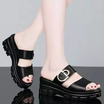 Sandals White Slides Sexy Heeled Shoes for Women Round Toe Fish Woman Slippers Leather Stylish Natural Skin Top Designs Original 35