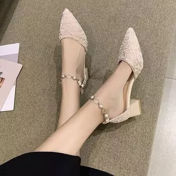 Sandals Woman Elegant Designer Block Heels Sandal Summer New Chunky High Heeled Women s Shoes Trend 2024 Shoe Sexy Party Fashion 35 бежевый