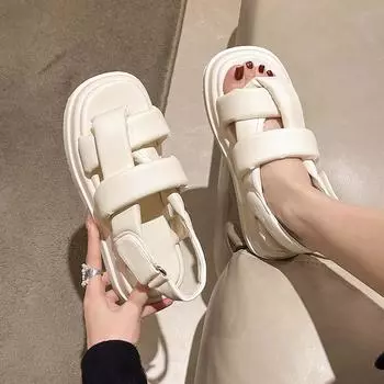 Сандалии женские 2024 повседневные простые креативные модные сандалии женские летние удобные пляжные сандалии женские женская обувь 35 бежевый