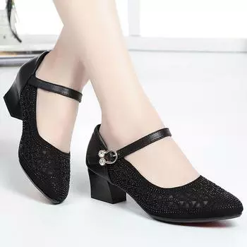 Sandals women 2025 new high-heeled sandals mesh sandals hole shoes hollow breathable single shoes new soft-soled mother 35