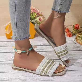 Sandals Women 8 Women Sandals Fashionable New Pattern Color Block Square Toe Open Toe Breathable Flat Bottom Sandals Women 37