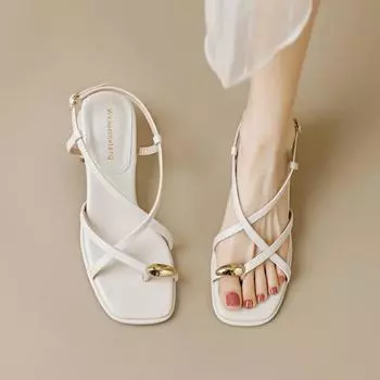 Сандалии женские на толстом каблуке в стиле феи, римские туфли с застежкой на высоком каблуке, женские, большого размера 34 чёрный