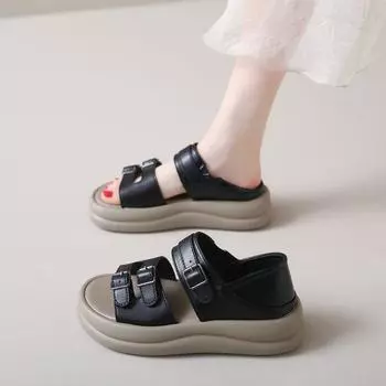 Sandals women s 2024 new outer wear one-word buckle belt Velcro open-toed thick sole heightening fish mouth beach sandals women 35 жёлтый