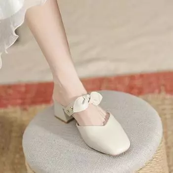 Sandals women s 2024 new spring and summer bag head medium thick heel with skirt exquisite fashion French outer high heel half slippers 34 абрикосовый