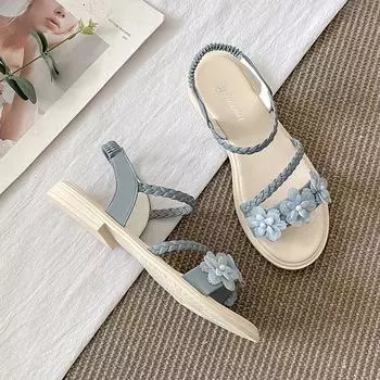 Sandals Women s 2024 New Summer Low-heeled Non-slip Thick-heeled All-match Fairy Style French Casual Student Roman Women s Shoes 35 покинуть белый