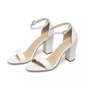 Sandals Women s 2024 New Summer Mid-heel Fairy Wind Thick Heel Sandals All-match One-word Belt Single Shoes Woman Casual Fashion US5.5 белый