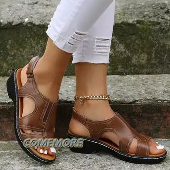 Sandals Women s 2024 New Wedge Comfort Ladies Shoes Solid Color Sandalias Plus Size Lightweight Beach Open Toe Casual Sandals PU 35 белый