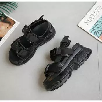 Sandals Women s 2024 Summer Matsu Sole Open Toe Casual Sandals Womens Slope Heels Large Roman Shoes wedges shoes for women 35 чёрный