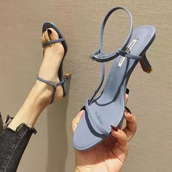 Sandals women s 2025 spring new versatile Internet celebrities with the same thin heel buckle high heels sandals open toe black 35