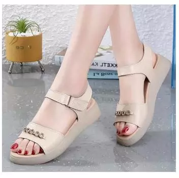 Sandals women s 2025 summer rhinestone flat sandals wedge heel soft sole casual shoes flat heel pregnant mother word sandals 36 белый