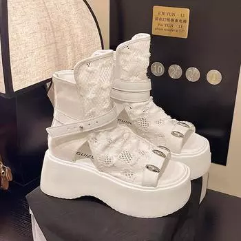 Sandals women s new high-end thick-soled belt buckle open-toed cold boots with skirt cowboy short boots 35