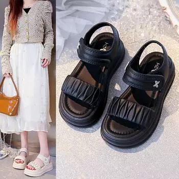 Sandals women s outer wear 2025 summer new thick-soled muffin shoes with skirts flat-soled Roman cool slippers 35 бежевый