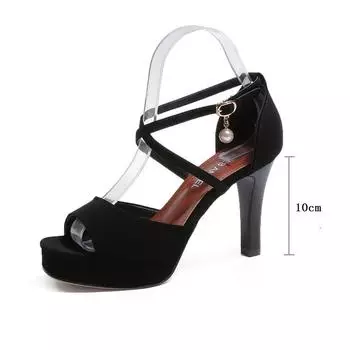 Сандалии Женская обувь Тренд 2024 Супер высокие каблуки Платформа Элегантные женские туфли на каблуке Туфли-лодочки на шпильках Модные сексуальные гладиаторские вечерние клубы 34 чёрный