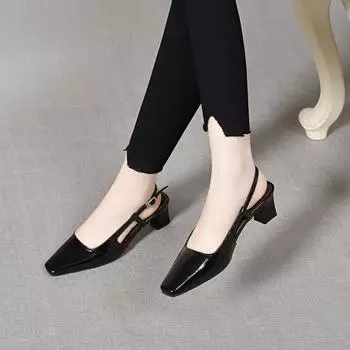 Sandals women s spring and summer new bag head empty sandals simple light luxury middle heel square head buckle fashion shoes 34