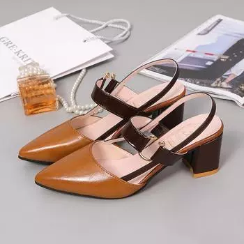 Sandals women s summer 2024 new model with Korean version bag head pointed one-word buckle strap Roman shoes thick heel single shoes high heels women 35 зелёный