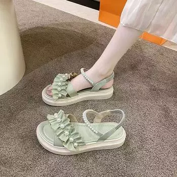 Sandals women s summer 2024 new platform fashion elastic band Roman shoes open-toed fairy style versatile pearl women s shoes 88