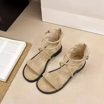 Sandals women s summer new flat flat heel versatile student cross strap beach fairy shoes tide 35