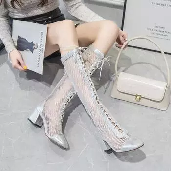 Sandals women s summer new over-the-knee boots women s Roman high-heeled high-top net boots thick-heeled cool women s boots C041 34