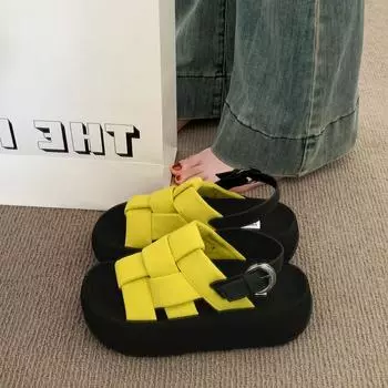 Sandals women s summer outer wear new with skirt platform fashion casual shoes 35 желто-зеленый