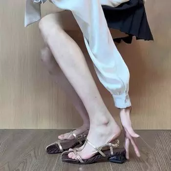 Sandals women s summer wear niche gold open-toed shoes with thick heels 35