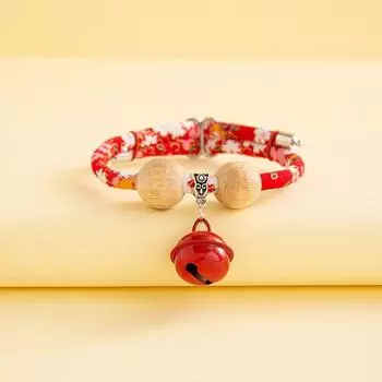 Sandalwood Beads Pet Supplies Insect-Proof Dog Collar Fortune Cat Cat Collar Alloy Head Adjustable Bell S (suitable for 5.00 kg-9.00 kg XQ016 Red ordinary
