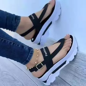 Sandde cua de la mujer, clip casual en la punta, hebilla al aire libre, tacones de fiesta, sexy, moda de verano, 2024 36 чёрный
