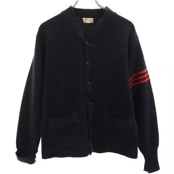 SANDKNIT 40-е 50-е Вязаный кардиган с длинным рукавом с буквами 42 Серия Black Мужской Б/у