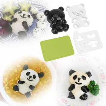 Sandwich Toast Cutter Mold DIY Panda Onigiri Rice Maker Dry Roasted Seaweed Cutter Set 4 in 1 Baby Panda Sushi Mold