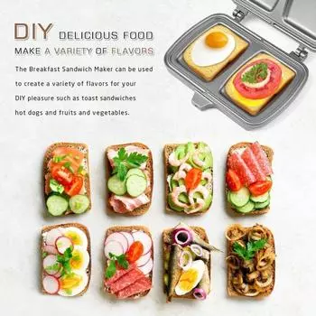 Сэндвичница, сэндвичница с двумя головками, тостер для хот-догов, сэндвичница с антипригарным покрытием, сэндвичница с откидной сковородой светло-серый