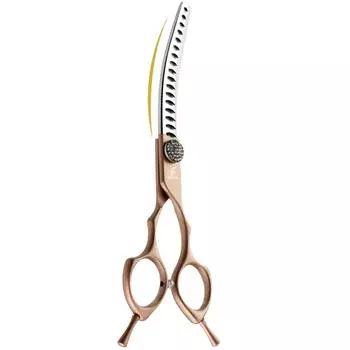 Sangelar 6,5-дюймовые изогнутые филировочные ножницы для груминга домашних животных, удаляют 20% -35% и 40% -55% волос, золотистый цвет, высококачественный инструмент для груминга (Включает сумку) Remove Hair 20%-35%