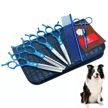 Sangelar 6,5-дюймовый набор для ухода за домашними животными, синий, 5 шт., многофункциональные ножницы для ухода за домашними животными, маникюрный набор, инструменты для ухода за шерстью домашних животных
