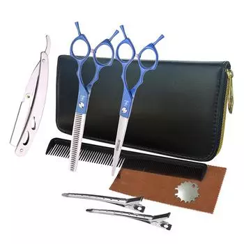 Sangelar 6,5-дюймовый верхний синий двойной хвост Парикмахерский набор слева направо Профессиональный парикмахерский набор Семейный инструмент для ухода за волосами «сделай сам» Набор ножниц для волос Набор для парикмахерской