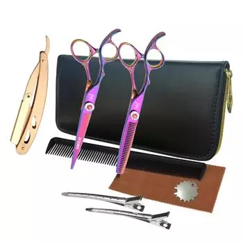 Sangelar 6 дюймов профессиональные ножницы для левой руки для левой руки японские стальные ножницы для стрижки волос обычные и филировочные для парикмахеров и салонов 6in Set разноцветный