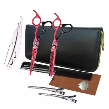 Sangelar 6-дюймовые ножницы для волос, красный, белый цвет, лак для запекания, профессиональные парикмахерские ножницы, полный набор зажимов, сумка для расчесок