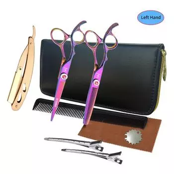 Sangelar 6-дюймовый набор ножниц для левой руки, многоцветные профессиональные парикмахерские инструменты для женщин, парикмахерский набор, семейная стрижка волос, сделай сам, полный набор волос