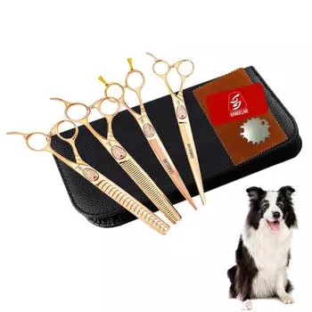 Sangelar 7,5-дюймовые профессиональные ножницы для стрижки собак, прямой изогнутый набор ножниц для собак и кошек, густые волосы Jp 440C, нержавеющая сталь
