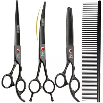 Sangelar 7-дюймовые ножницы для ухода за домашними животными, профессиональный грумер для собак, кошек, инструменты для ухода за волосами домашних животных, ножницы для стрижки, режущие ножницы, изогнутые ножницы для истончения 7 inch Set чёрный