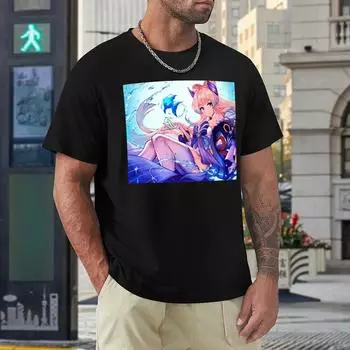 Sangonomiya Kokomi Фотографический Принт Продается Футболка Круглый Вырез Спорт Юмор Футболки Смешной Aactivity Конкурс Европейский Размер S бежевый