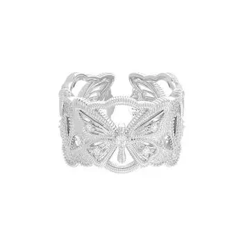Sanheng Sun Hunter Feather Original Lace Full Circle Butterfly Ring French Retro Light Qixi Gift Wide full circle Lace butterfly ring (Silver)
