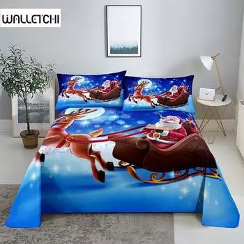 Сани для оленей 0,9/1,2/1,5/1,8/2,0 м Цифровая печать Полиэстер Простыня с наволочкой Постельное белье с принтом 150X230cm(2Pcs)