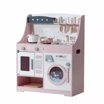 Санитарное законодательство Соблюдение игрового домика Кухня Стиральная машина Игровой домик Сборка из дерева Плита Мини-посуда Аксессуары Копия Образовательное хранилище для малышей розовый