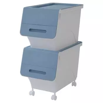 Санка в ящике для хранения с набором обычных глубоких тарелок с крышкой, можно закрепить, когда ширина x глубина 46 x высота, отделка белая [Сделано в Японии], крышка, 3, (стадо) синий