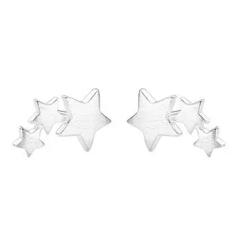 Sanlian Star Stud Earrings Female Sweet Romantic Five-pointed Star Brushed Ear Jewelry Japanese and Korean Version Niche Design Accessories