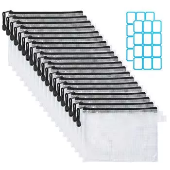 SANNIX Набор из 20 папок-пакетов на молнии, папки-пакеты формата А4 с наклейками-этикетками, водонепроницаемые папки для чеков, офисные принадлежности, организация хранения, черный цвет