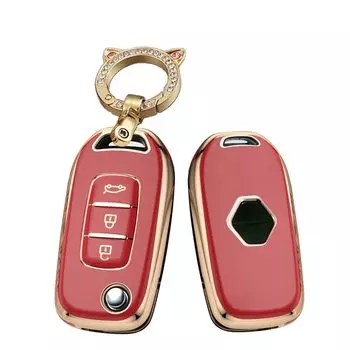 [SANRILY] Чехол для ключа Renault, Держатель для ключей, Крышка для ключа, Защита ключа, Duster Megane, Sandero, Cando, Capture, Twingo, Защита, Роскошь, Противоударный Красный Compatible with genuine car