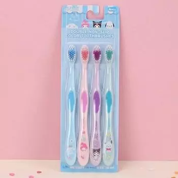 Sanrio Зубная щетка с двойным противоскользящим покрытием 4P, популярный персонаж в Корее