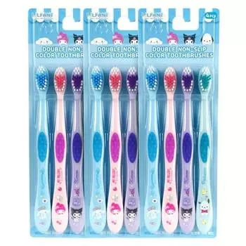 Sanrio Детская нескользящая цветная зубная щетка для начальной школы 4px 3 шт., популярный персонаж в Корее