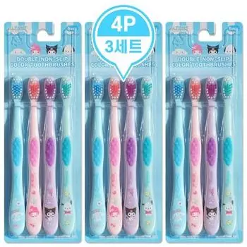 Sanrio Детская мягкая антибактериальная зубная щетка Cinnamoroll My Melody Kuromi Pochaco, набор с милыми персонажами, 4 предмета, разноцветные, 3 предмета