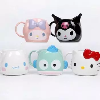 Кружка Sanrio Pottery 3D 390 мл с изображением лица персонажа, кофейная чашка, фарфоровая чашка для чая, чашка для воды, коллекционные товары, подарок на день рождения, Kuromi, 1 шт.